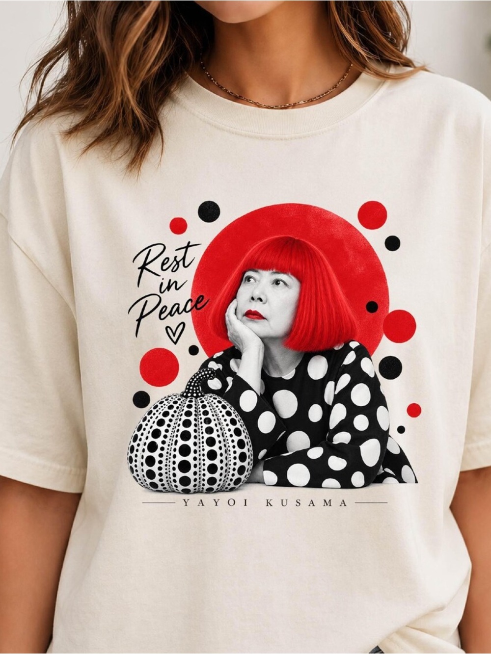 Yayoi Kusama Memorial Comfort Color Tee, Polka Dot Pumpkins Graphic T-Shirt
